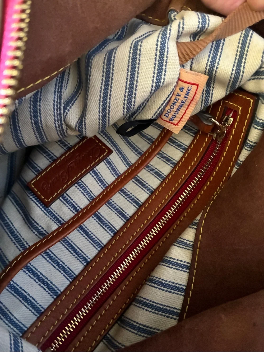 Dooney & Bourke Tan Satchel Nylon⁹ Hobo Bag with Brown Leather Trim